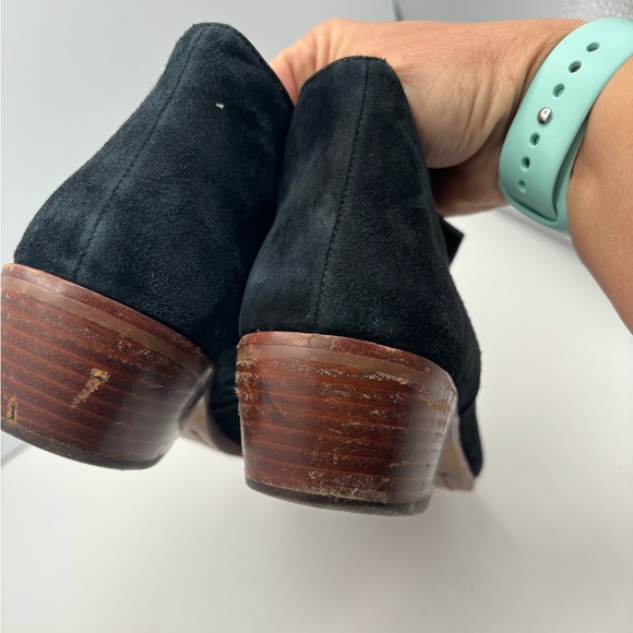Black Suede Sam Edelman Size 9 Booties, wooden heel - Picture 3 of 8